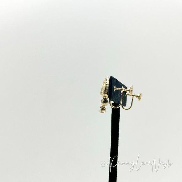 Vintage Teardrop with Tri Cluster Rhinestones Clip On Earrings - Picture 8 of 8